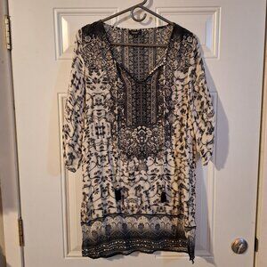 Tolani black white patterned silk tunic top S small like new